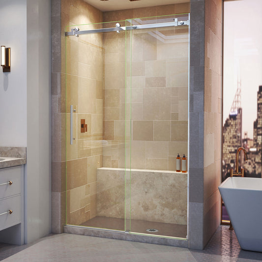 Enigma Air 44-48 in. W x 76 in. H Frameless Sliding Shower Door in Polished Stainless Steel