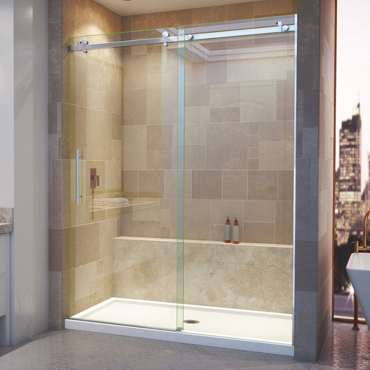 Enigma Air 56-60 in. W x 76 in. H Frameless Sliding Shower Door in Brushed Stainless Steel