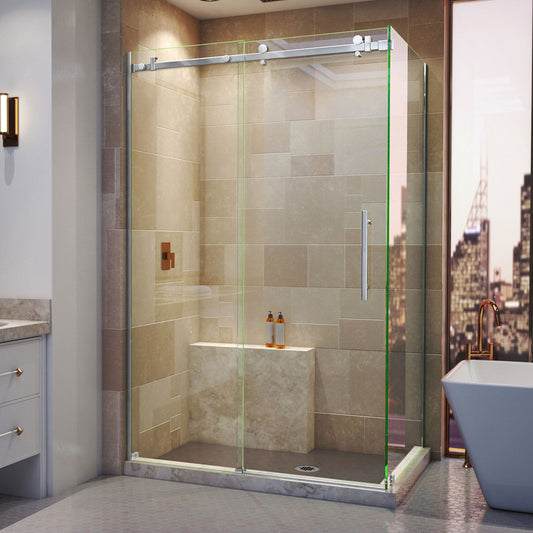 Enigma Air 34 3/4 in. D x 48 3/8 in. W x 76 in. H Frameless Sliding Shower Enclosure in Polished Stainless Steel