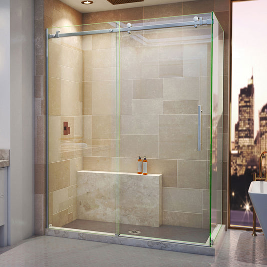 Enigma Air 34 3/4 in. D x 60 3/8 in. W x 76 in. H Frameless Sliding Shower Enclosure in Brushed Stainless Steel