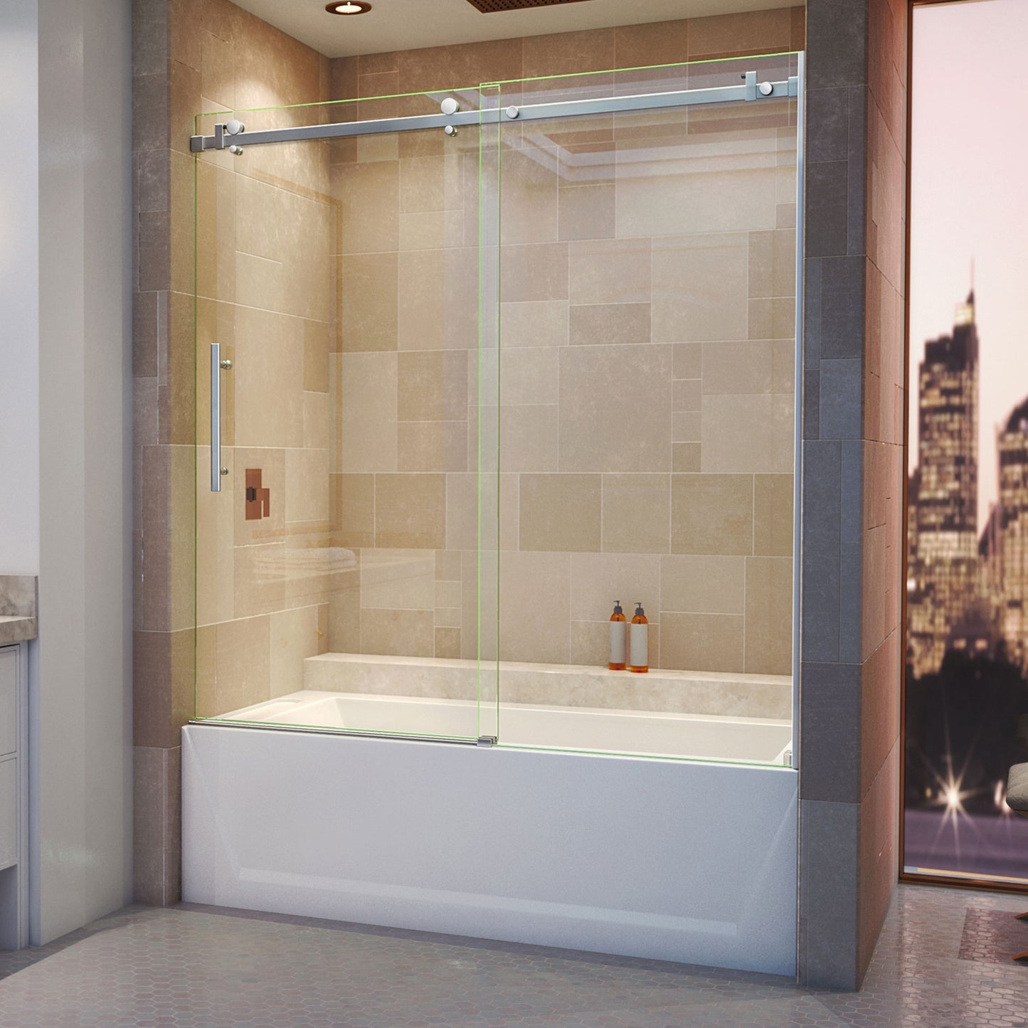 Enigma Air 56-60 in. W x 62 in. H Frameless Sliding Tub Door in Brushed Stainless Steel