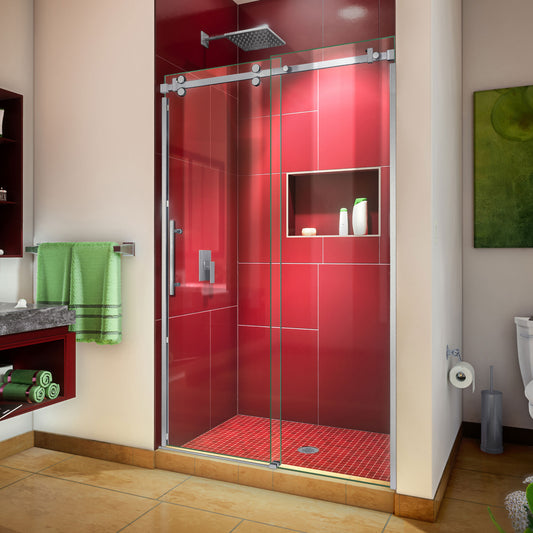 Enigma Sky 44-48 in. W x 76 in. H Frameless Sliding Shower Door in Brushed Stainless Steel