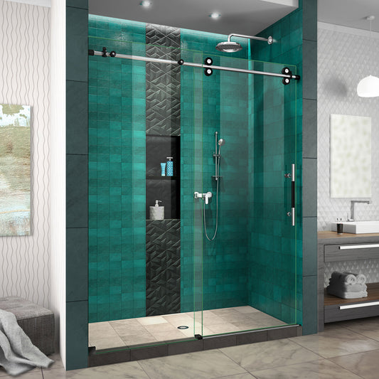 Enigma-XO 56-60 in. W x 76 in. H Frameless Clear Glass Sliding Shower Door in Polished Tuxedo