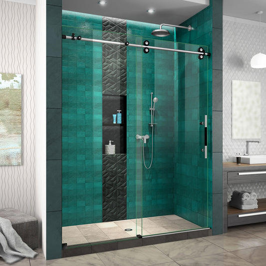 Enigma-XO 56-60 in. W x 76 in. H Frameless Clear Glass Sliding Shower Door in Brushed Tuxedo