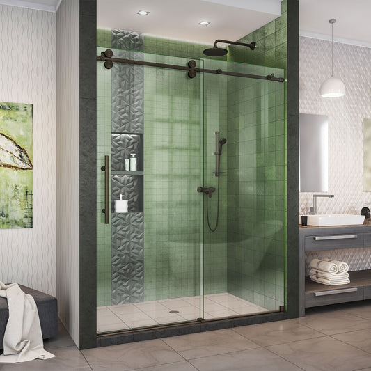 Enigma-XO 56-60 in. W x 76 in. H Fully Frameless Sliding Shower Door in Oil Rubbed Bronze