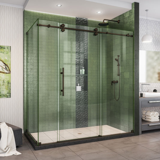 Enigma-XO 34 1/2 in. D x 68 3/8-72 3/8 in. W x 76 in. H Frameless Shower Enclosure in Oil Rubbed Bronze Stainless Steel
