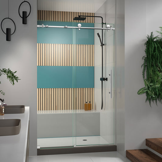 Enigma-X 44-48 in. W x 76 in. H Fully Frameless Sliding Shower Door in Polished Stainless Steel
