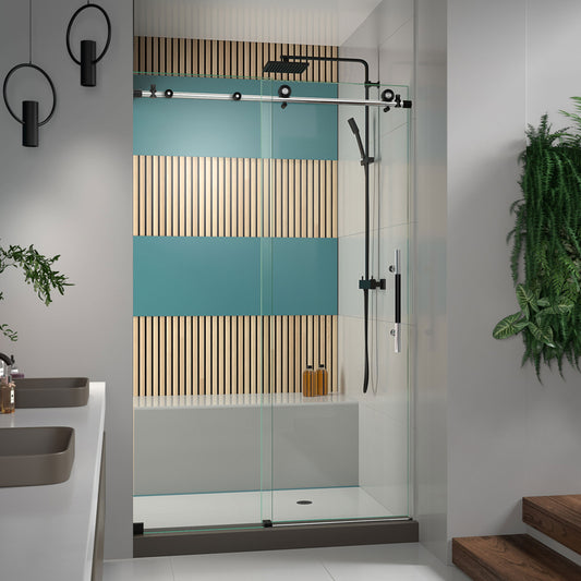 Enigma-XT 44-48 in. W x 76 in. H Fully Frameless Sliding Shower Door in Tuxedo Finish
