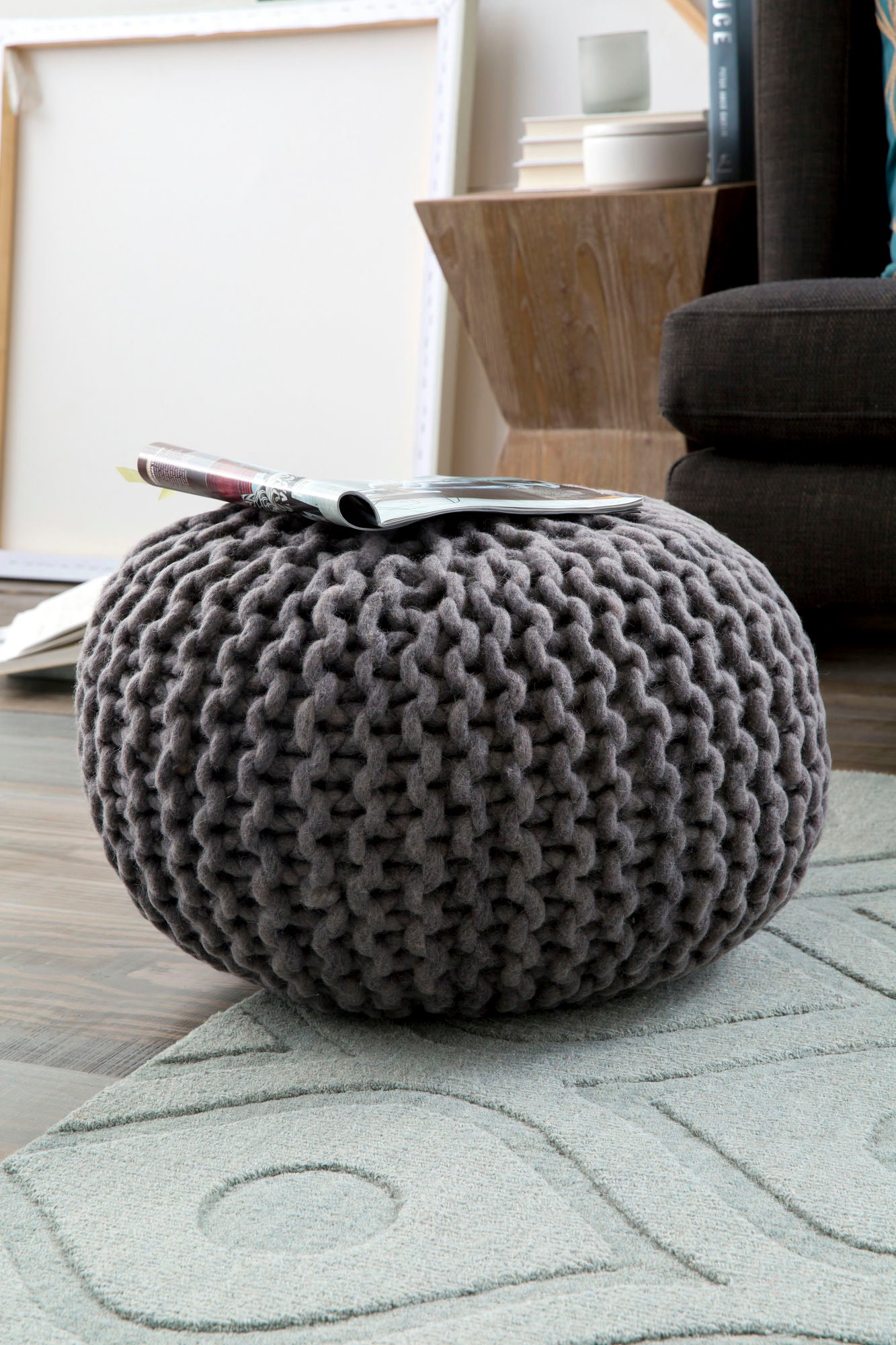 Surya Fargo Gray Pouf 14"H X 20"W X 20"D