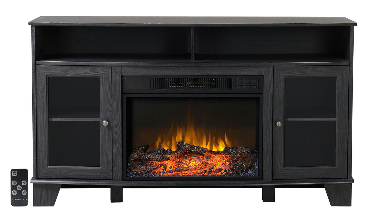 Black Painted Finish TV Stand With Fireplace