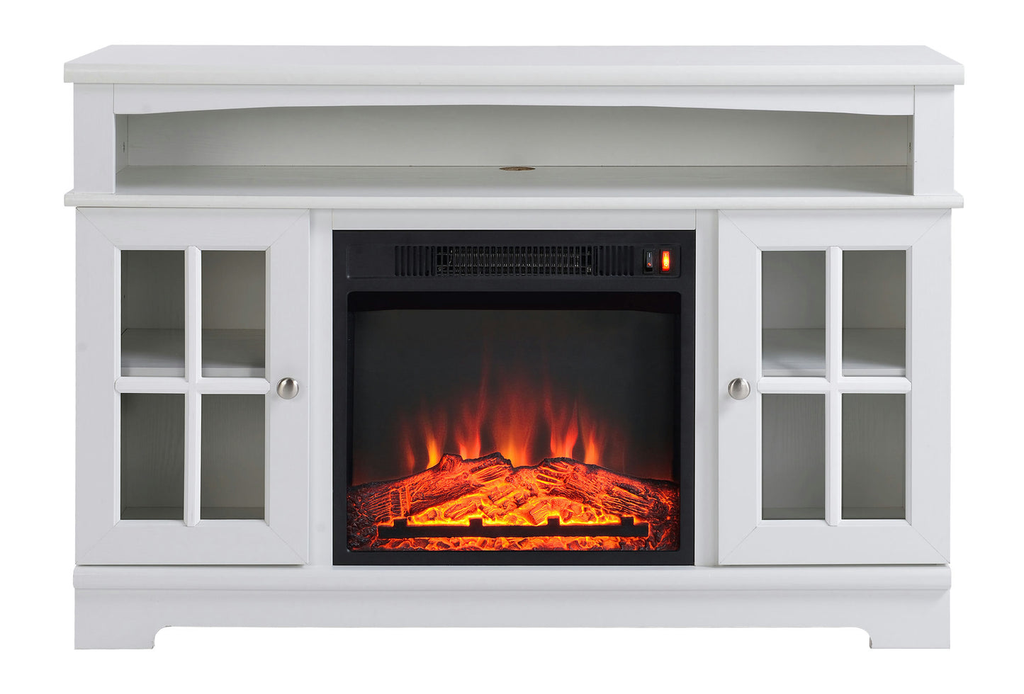 Painted White Finish TV Stand With Fireplace