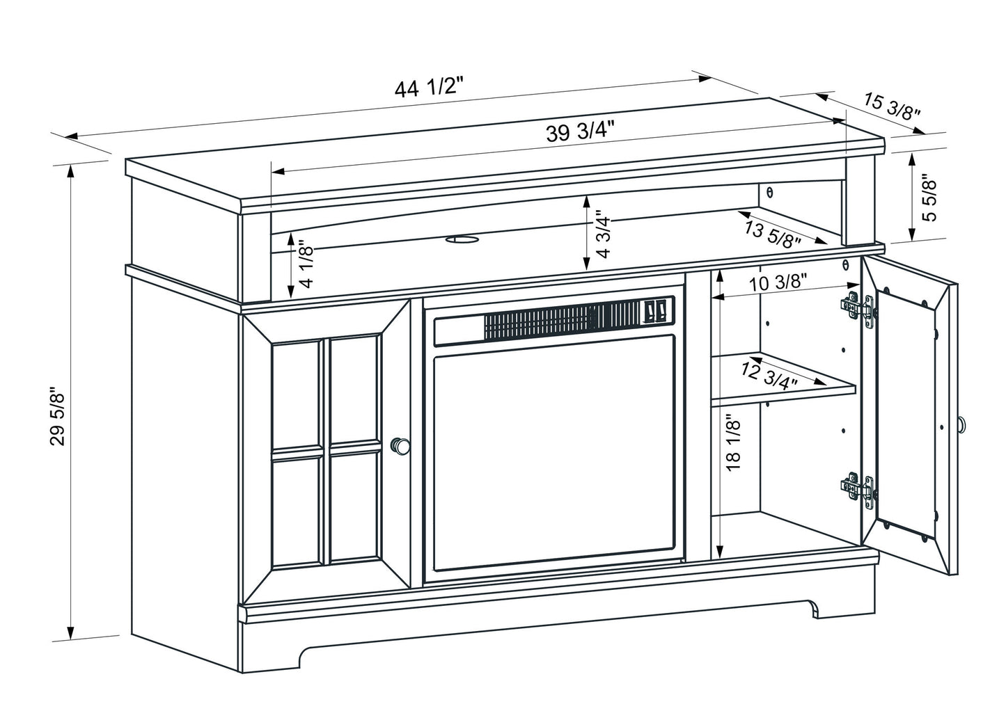 Painted White Finish TV Stand With Fireplace