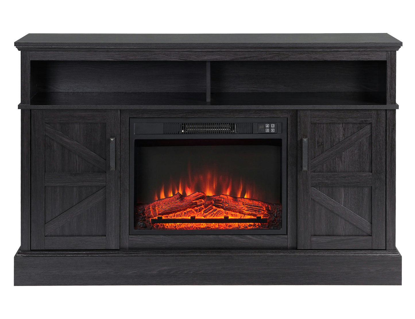 Rustic Dark Wood TV Stand With Fireplace