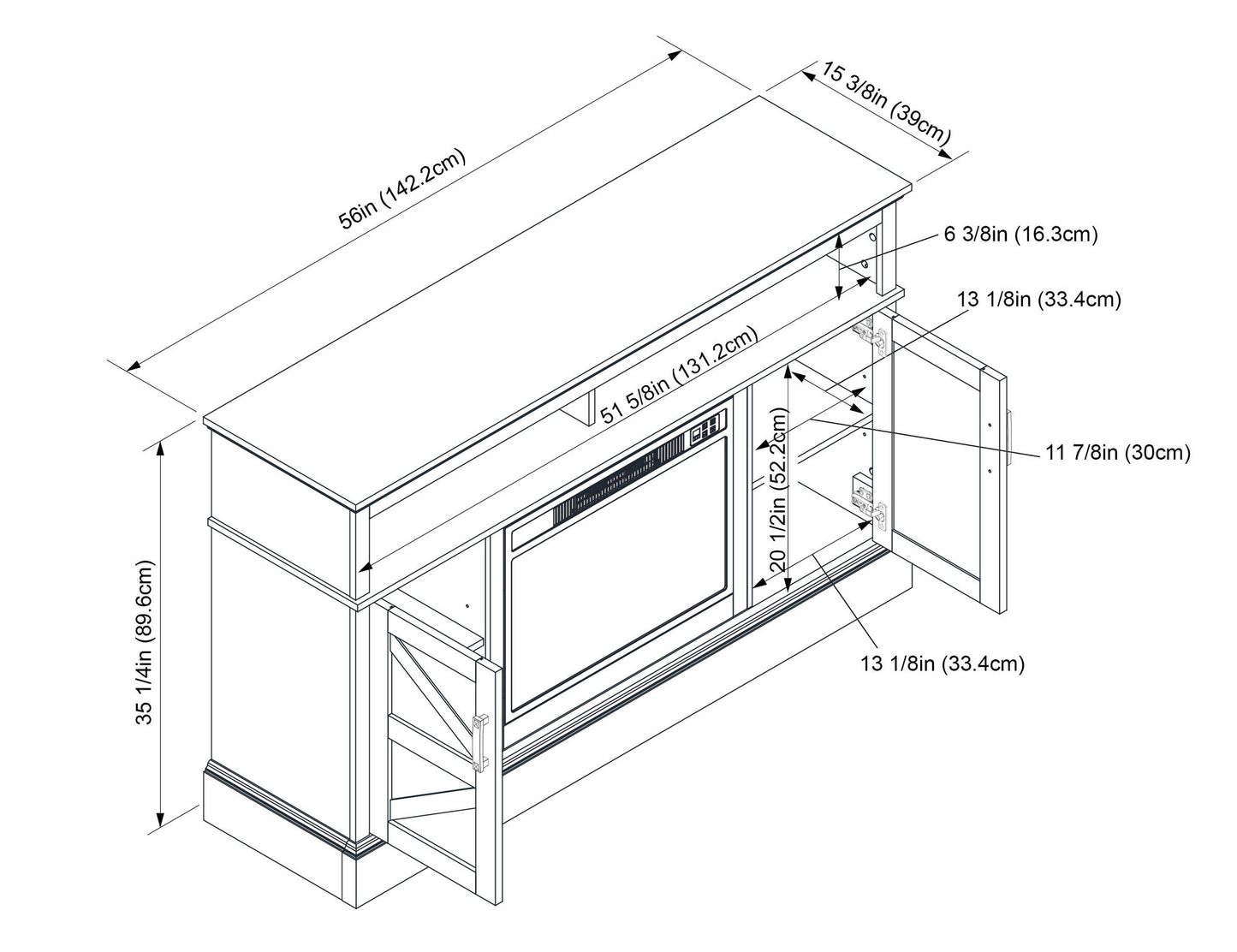 Rustic Dark Wood TV Stand With Fireplace