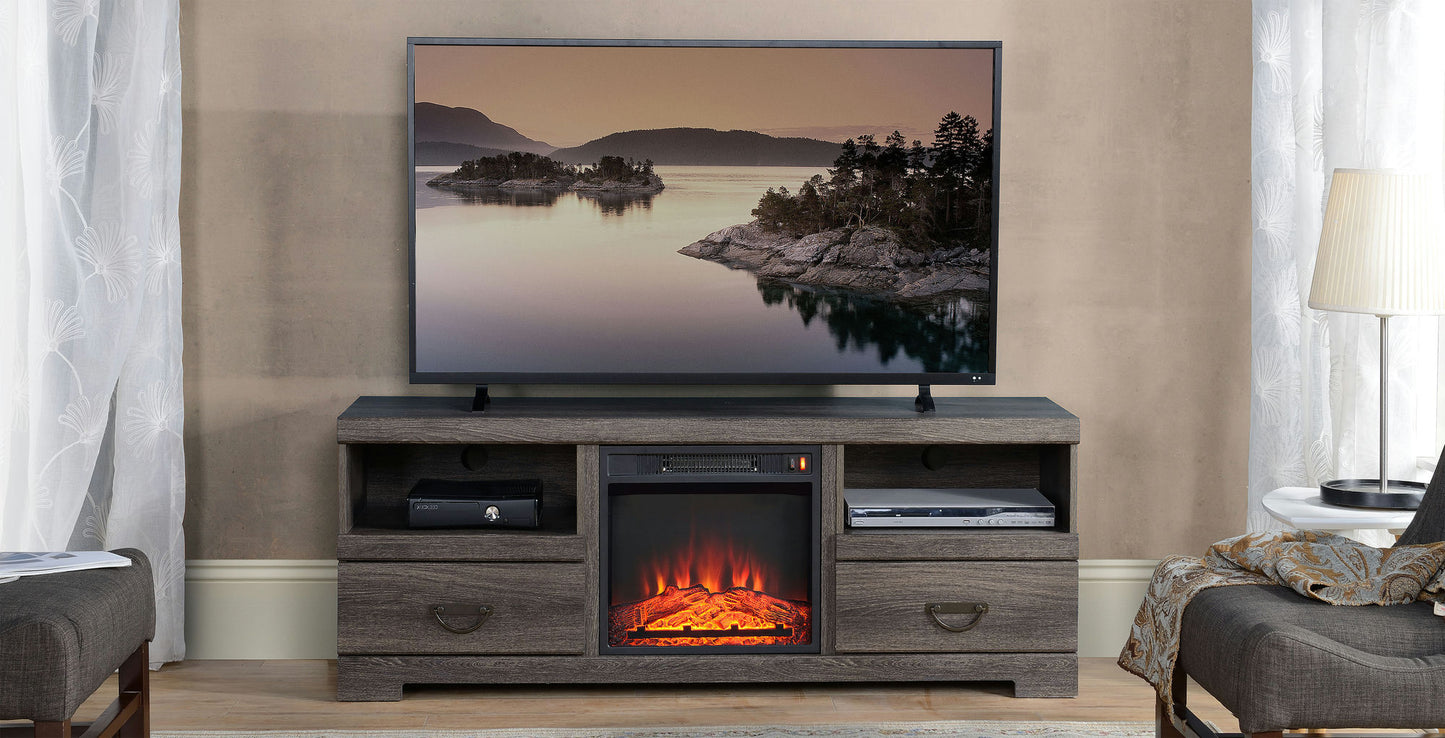 Weathered Oak TV Stand with Fireplace