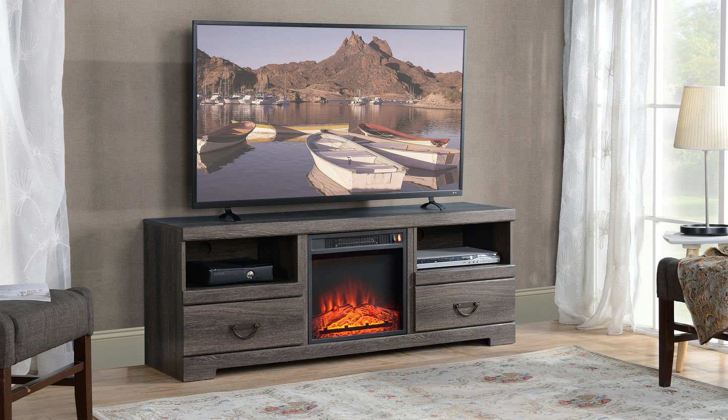 Weathered Oak TV Stand with Fireplace