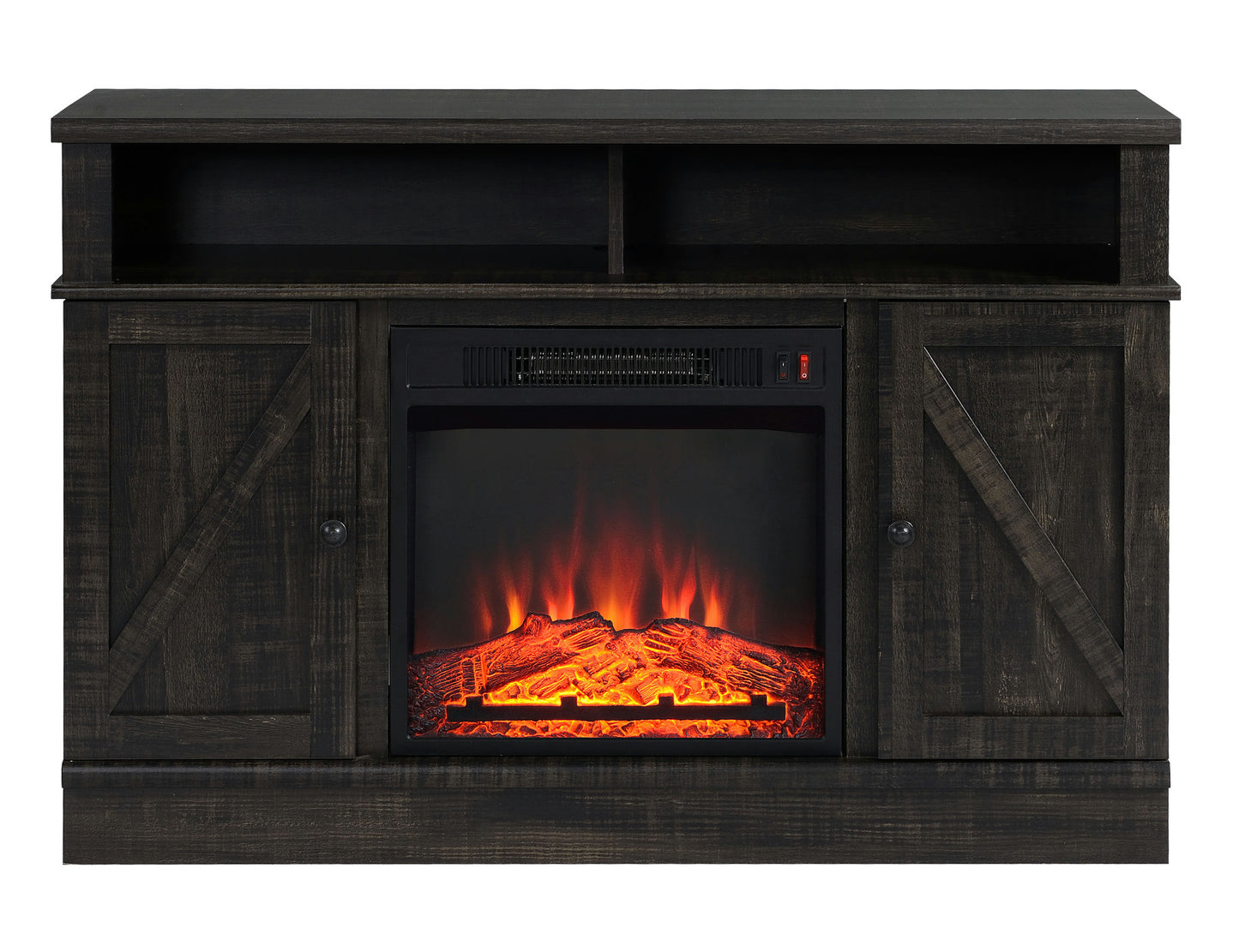 Rustic Dark Brown Wood TV Stand With Fireplace