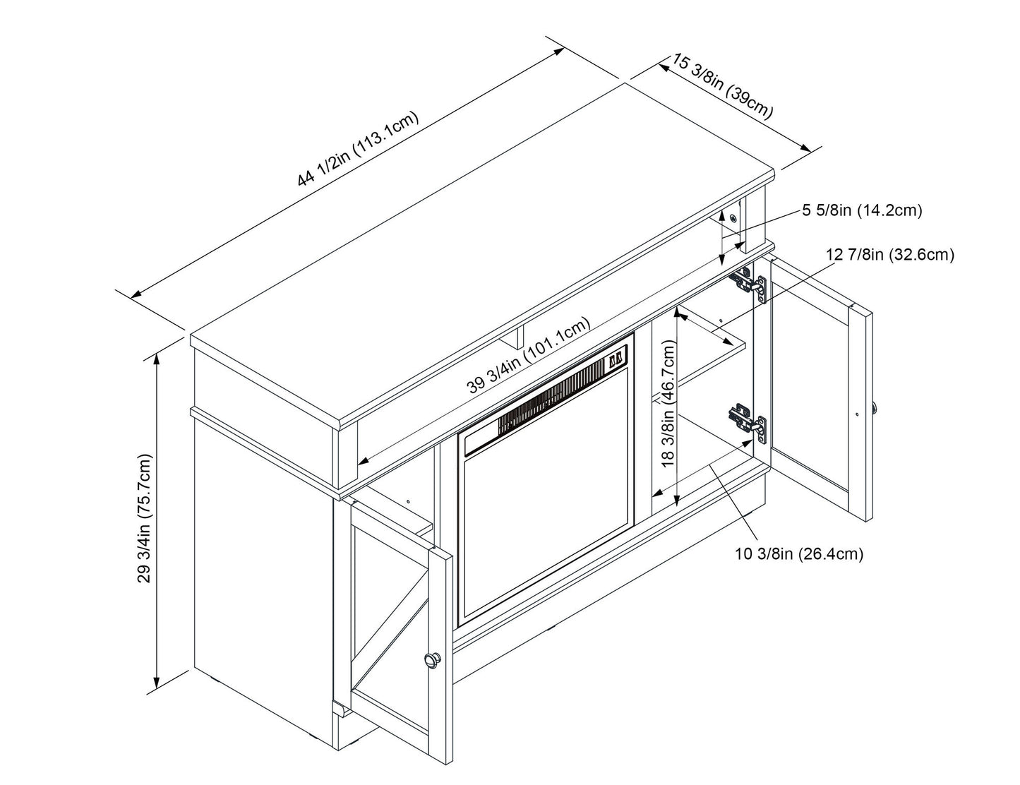 Rustic Dark Brown Wood TV Stand With Fireplace