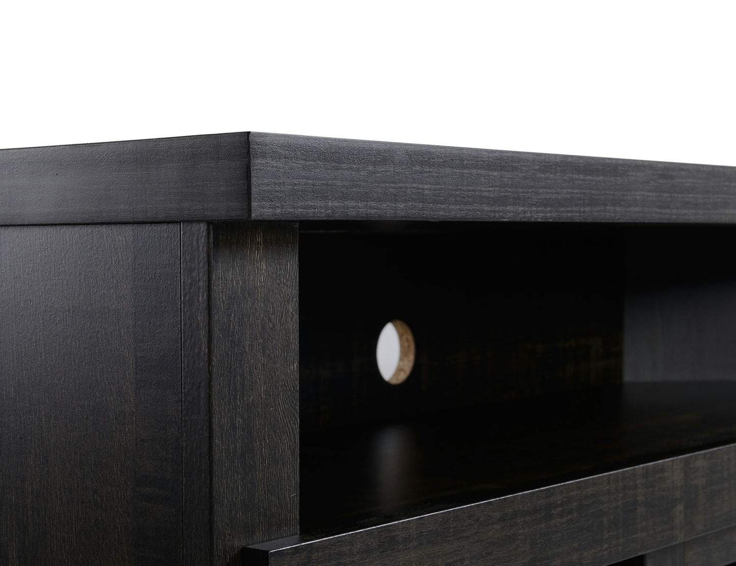 Corner Unit Rough Sawn Dark Oak Finish TV Stand with Built In Electric Fireplace