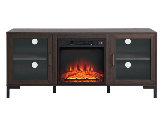Dark Oak Finish TV Stand with Built In Electric Fireplace
