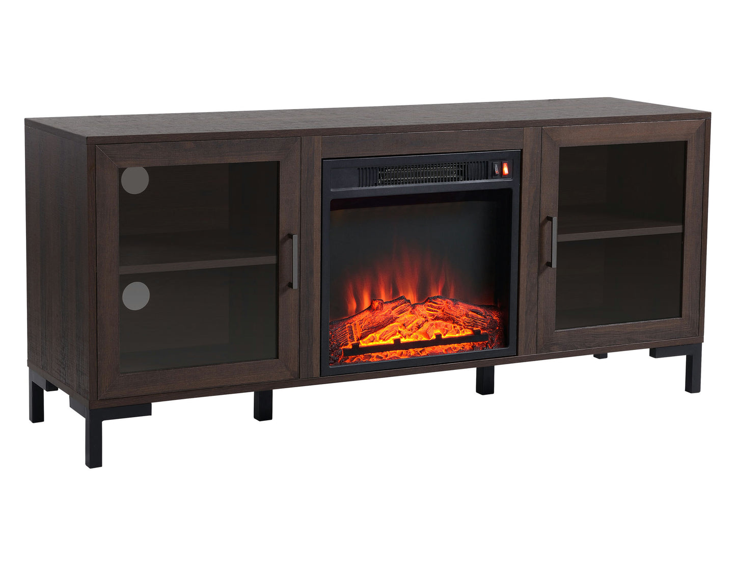 Dark Oak Finish TV Stand with Built In Electric Fireplace