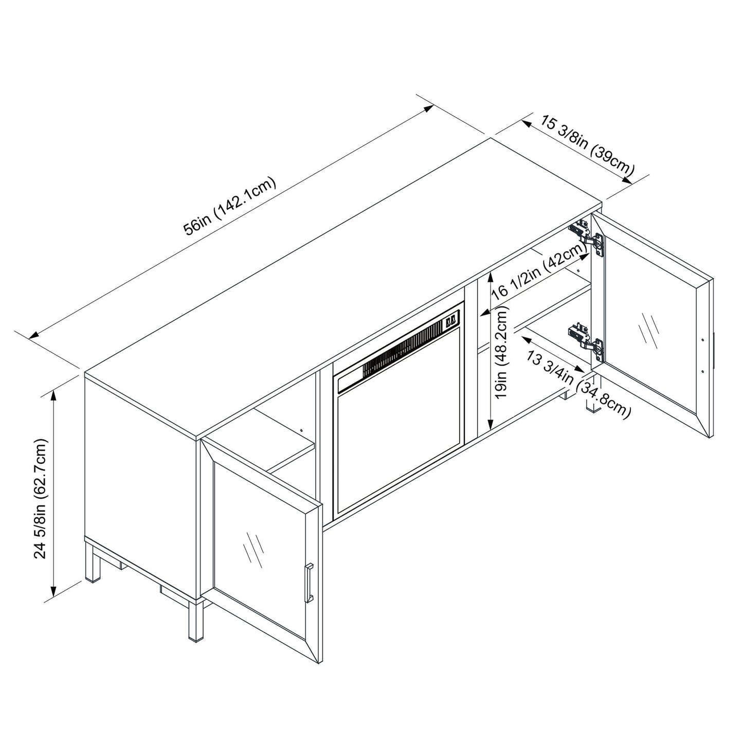 Dark Oak Finish TV Stand with Built In Electric Fireplace