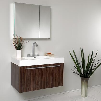 Fresca Vista 36" Walnut Modern Bathroom Vanity with Medicine Cabinet