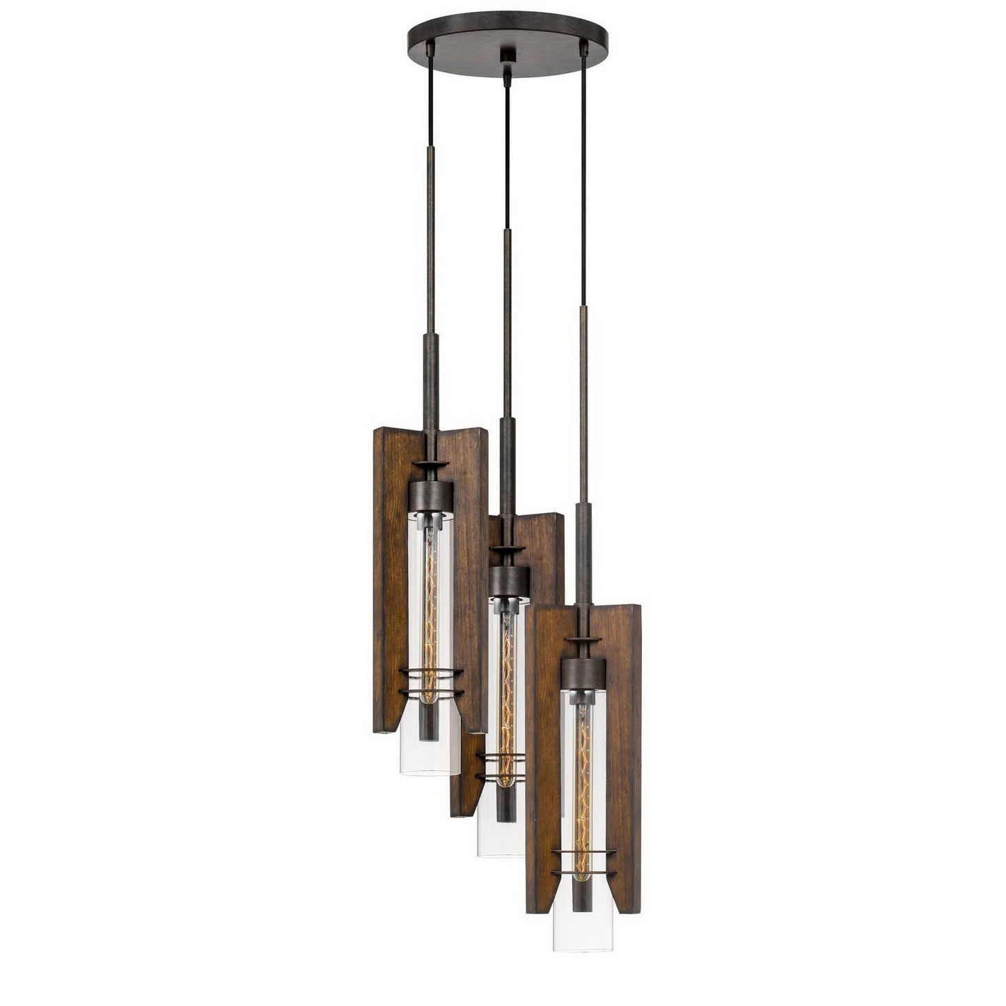 Pine/iron Glass/wood Almeria - Pendant, FX-3690-3