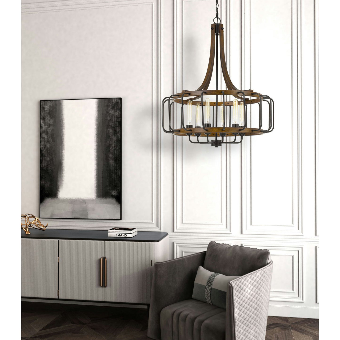 Iron/dark oak Metal Kellia - Chandelier, FX-3708-6