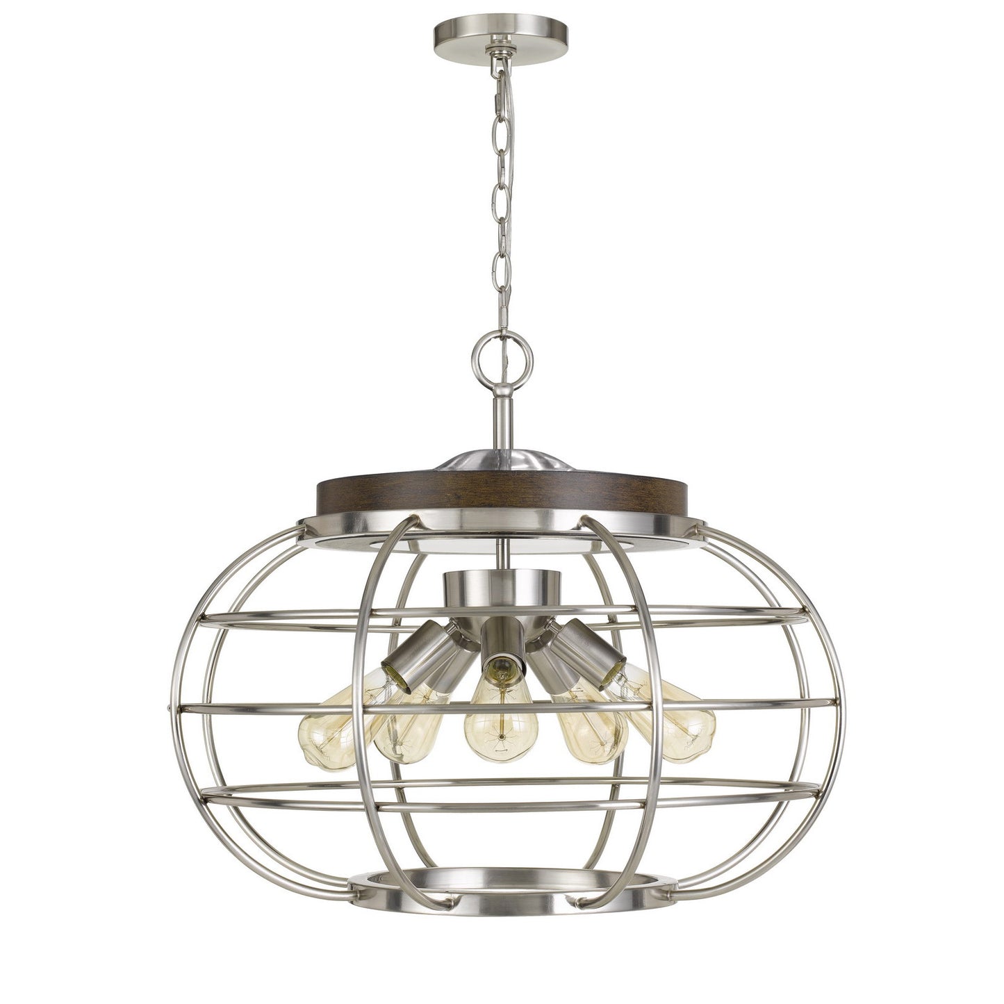 Brushed steel/wood Metal Liberty - Chandelier, FX-3719-5