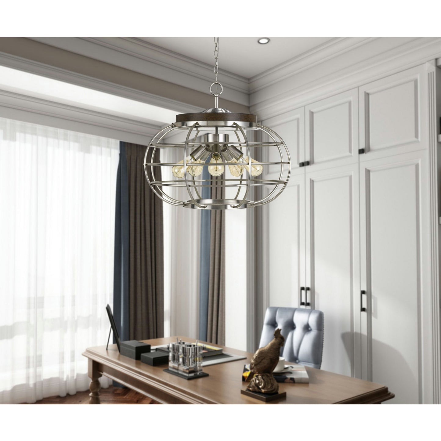 Brushed steel/wood Metal Liberty - Chandelier, FX-3719-5