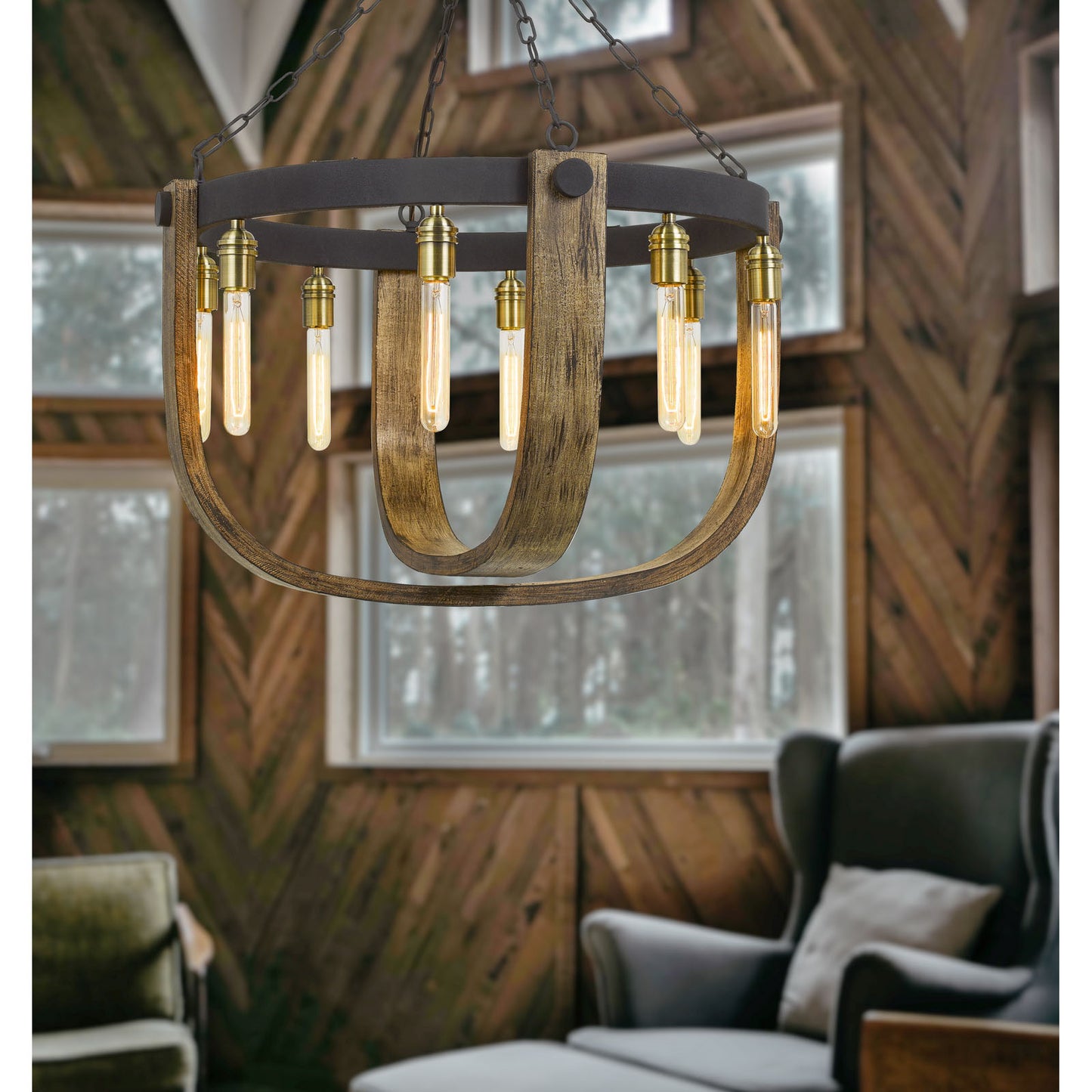 Light oak/iron Wood+metal Apulia - Chandelier