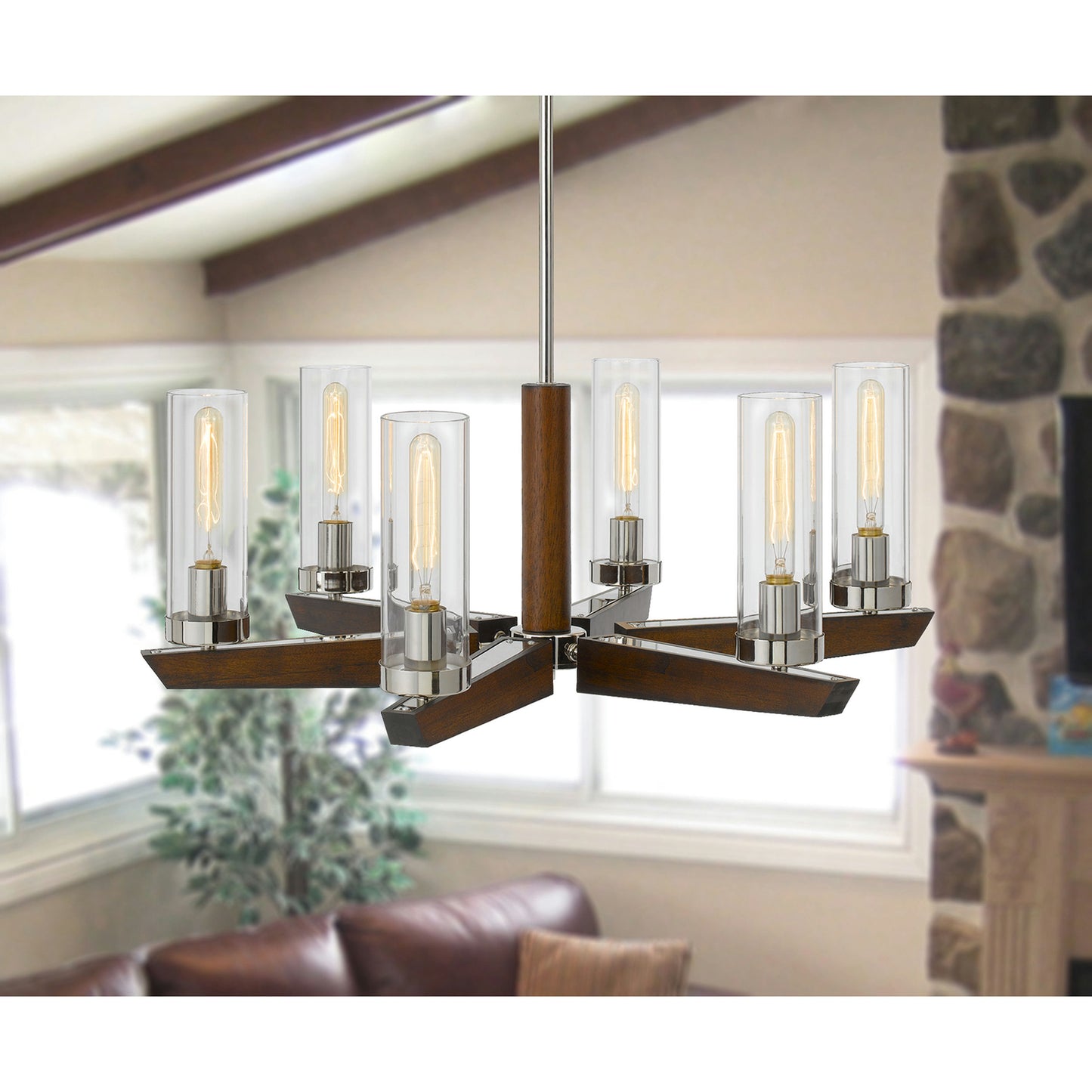 Wood/brushed steel Metal/wood Ercolano - Chandelier, FX-3756-6