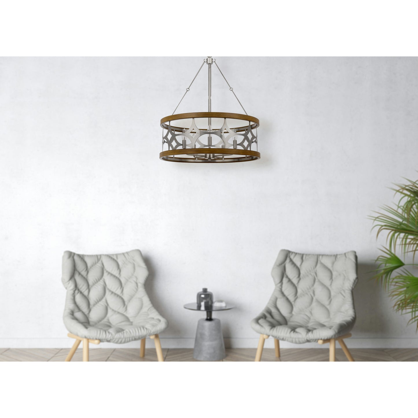 Brushed steel/oak Metal Abingdon - Chandelier