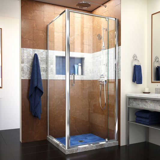 Flex 34 1/2 in. D x 32-36 in. W x 72 in. H Semi-Frameless Pivot Shower Door in Chrome
