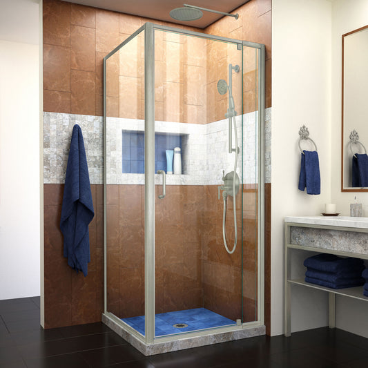 Flex 30 1/2 in. D x 28-32 in. W x 72 in. H Semi-Frameless Pivot Shower Enclosure in Brushed Nickel