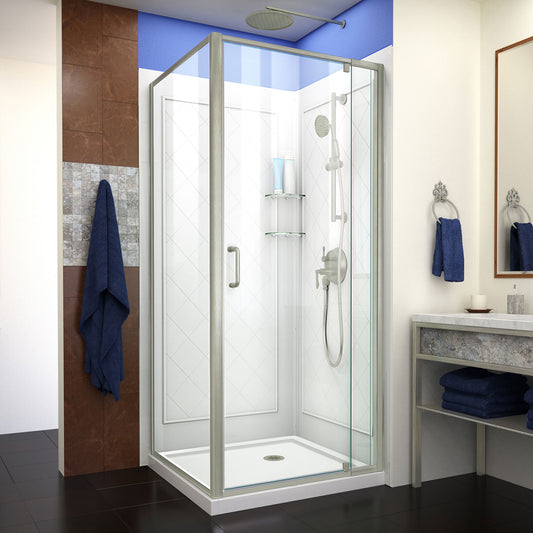 Flex 36 in. D x 36 in. W x 76 3/4 in. H Semi-Frameless Shower Enclosure in Brushed Nickel with White Base and Backwalls