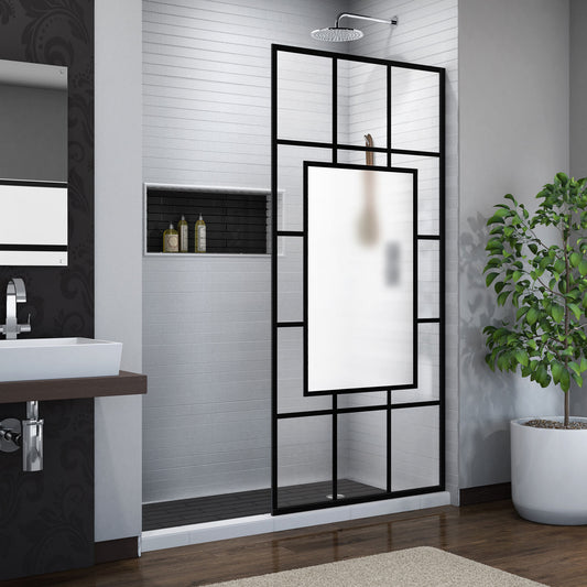 French Linea Avignon 34 in. W x 72 in. H Single Panel Frameless Shower Door, Open Entry Design in Satin Black