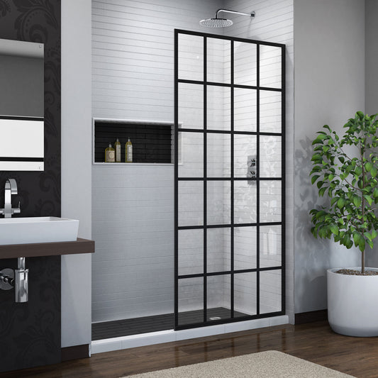 French Linea Toulon 34 in. W x 72 in. H Single Panel Frameless Shower Door, Open Entry Design in Satin Black