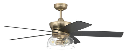 52" Gibson Indoor Brass Ceiling Fan Integrated Light Kit, Rev Blades & Remote