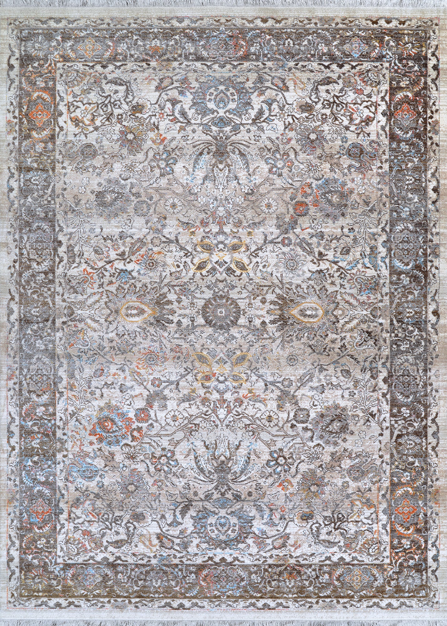 Couristan Halli Floral Kashan Beige-Mocha Rug 5'3" x 7'6"