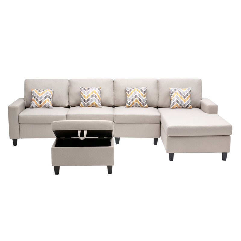 Nolan Beige Linen 5Pc Reversible Sofa Chaise with Storage Ottoman, 89420-22B