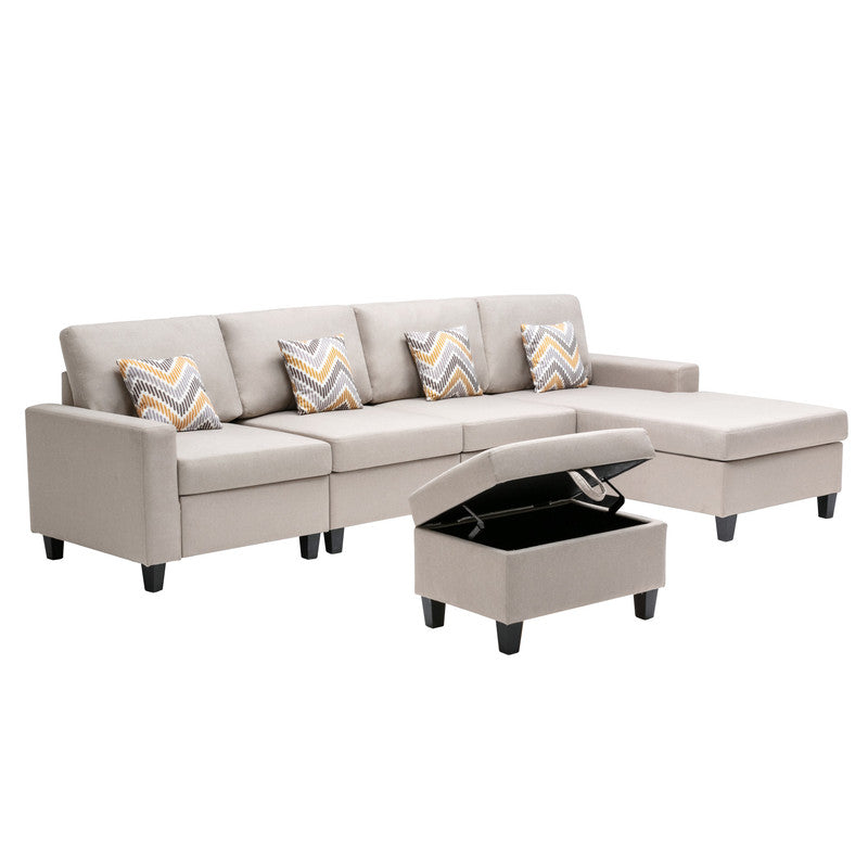 Nolan Beige Linen 5Pc Reversible Sofa Chaise with Storage Ottoman, 89420-22B