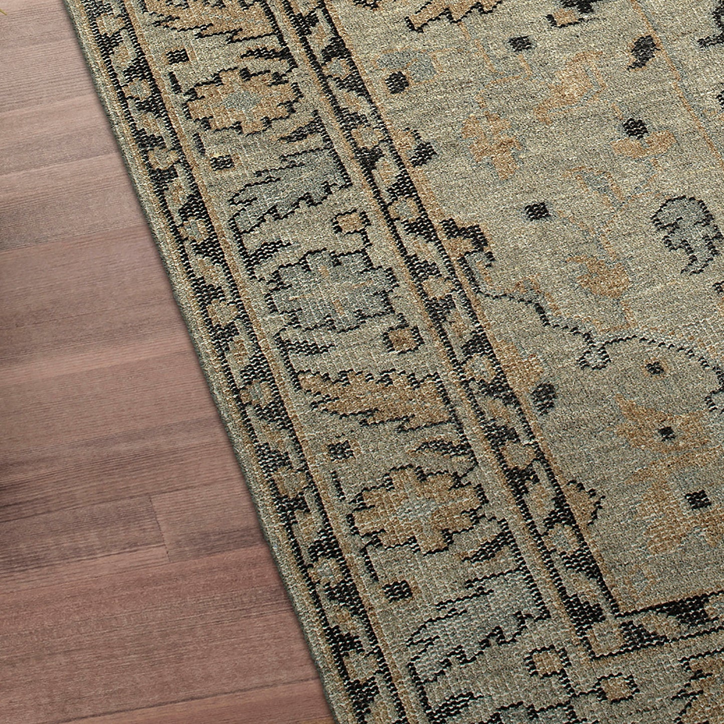 Kaleen Herrera Collection Light Pewter Green Runner 2'6" x 12'
