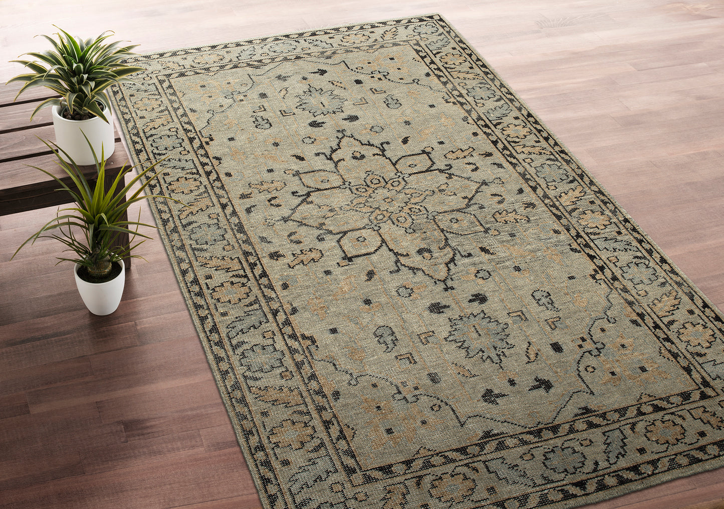 Kaleen Herrera Collection Light Pewter Green Throw Rug 3' x 5'