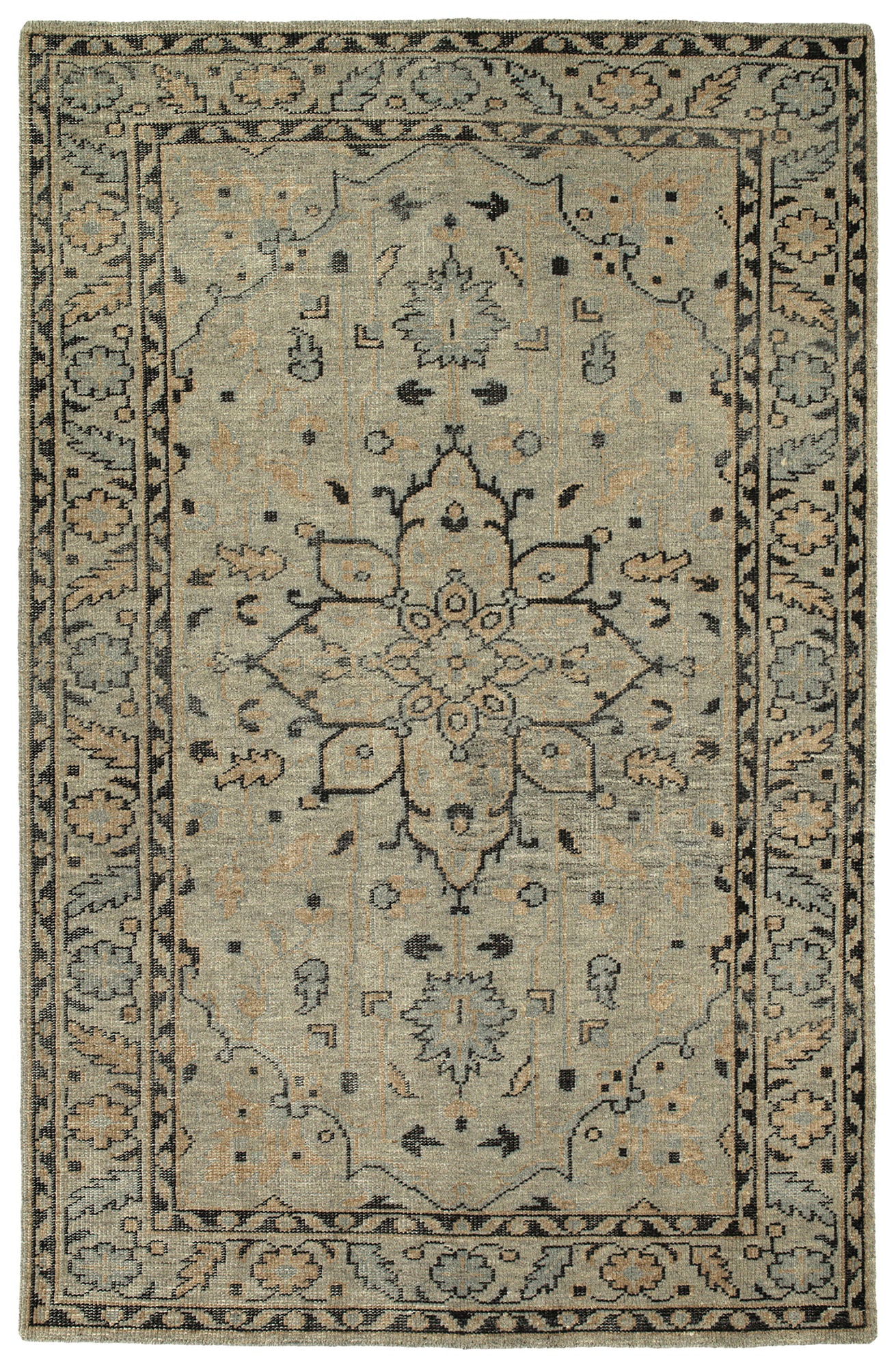 Kaleen Herrera Collection Light Pewter Green Throw Rug 3' x 5'