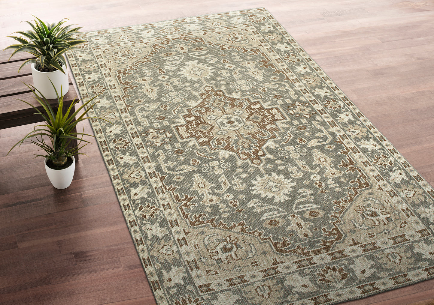 Kaleen Herrera Collection Gray LtBrown Throw Rug 3' x 5'