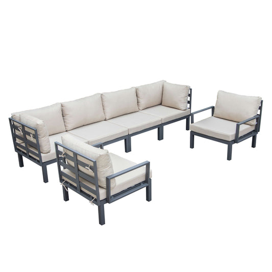 LeisureMod Hamilton 6-Piece Patio Conversation Set With Cushions - Beige