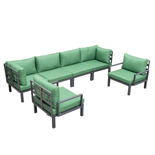 LeisureMod Hamilton 6-Piece Patio Conversation Set With Cushions - Green