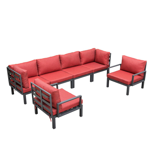 LeisureMod Hamilton 6-Piece Aluminum Patio Conversation Set With Cushions - Red